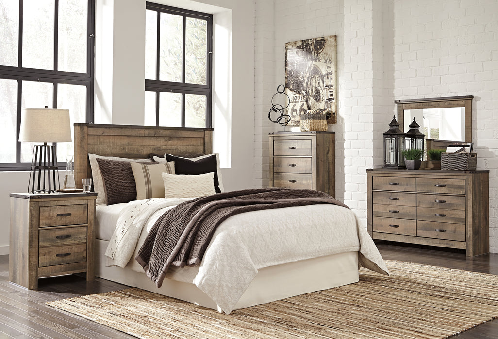Trinell Queen Panel Headboard with Mirrored Dresser and Chest