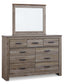 Zelen Queen/Full Panel Headboard with Mirrored Dresser and Chest