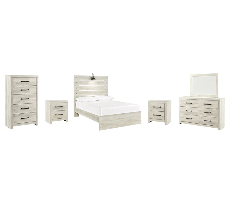 Cambeck  Panel Bed With Mirrored Dresser, Chest And 2 Nightstands