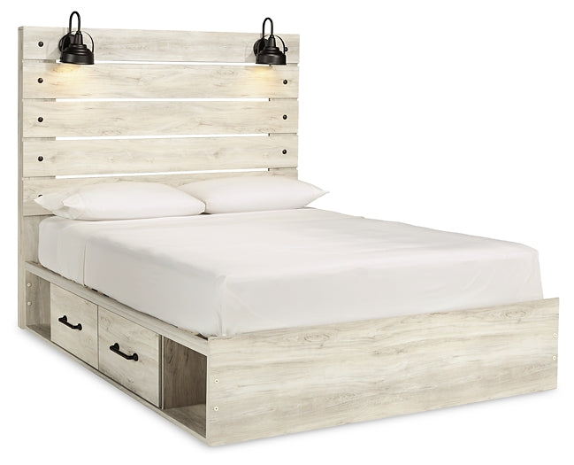 Cambeck Queen Panel Bed with 4 Storage Drawers with Mirrored Dresser and 2 Nightstands