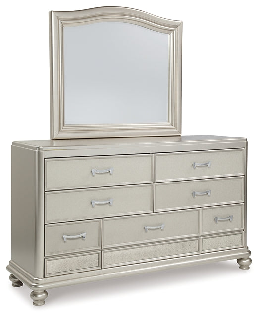 Coralayne King Upholstered Bed with Mirrored Dresser