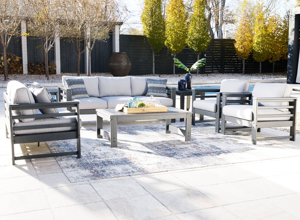 Amora Outdoor Sofa, Loveseat and 2 Lounge Chairs with Coffee Table and End Table
