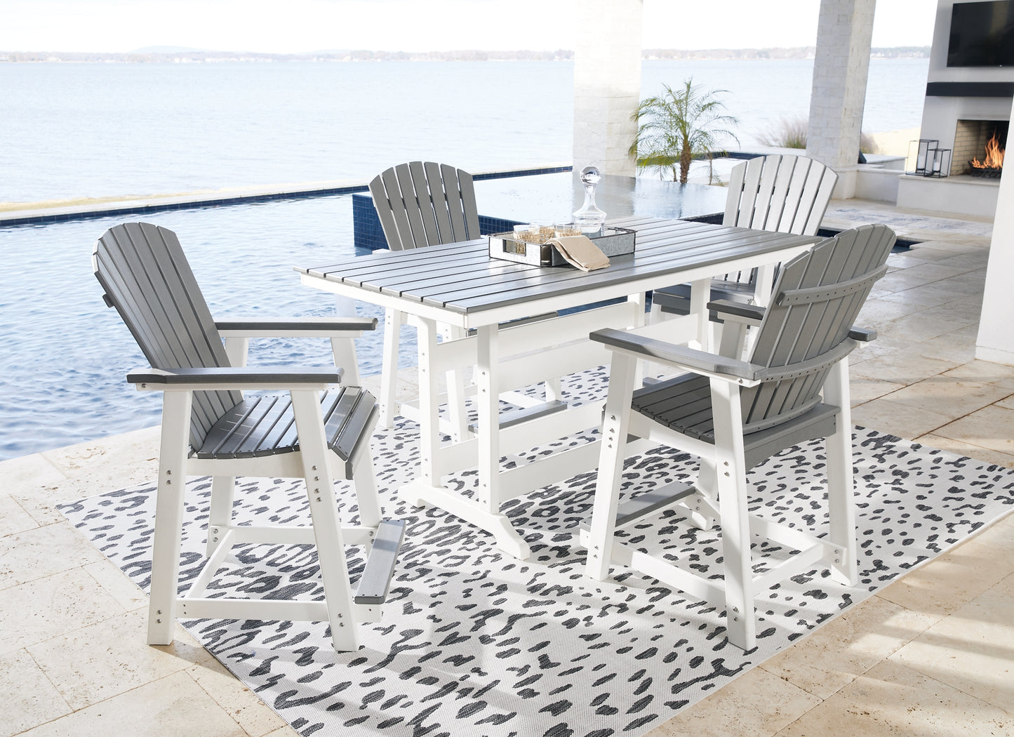 Transville Outdoor Counter Height Dining Table and 4 Barstools