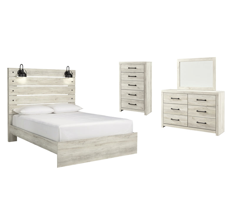 Cambeck  Panel Bed With Mirrored Dresser And Chest