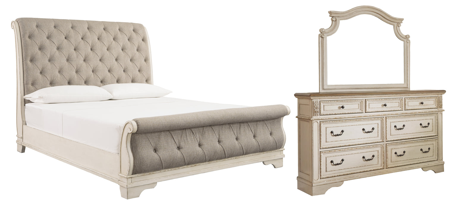 Realyn  Sleigh Bed With Mirrored Dresser